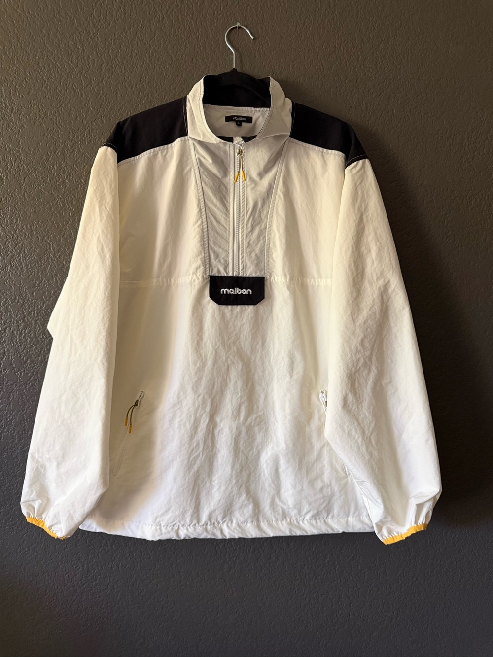 Malbon Golf Men’s Performance Quarter Zip Windbreaker White Black Yellow
